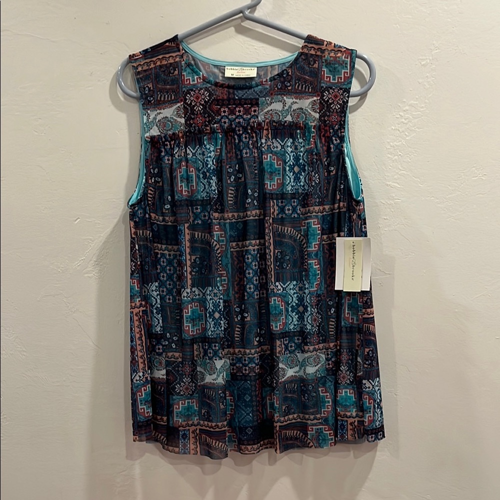Bobbie Brooks Multicolor Geometric Sleeveless Blouse size medium